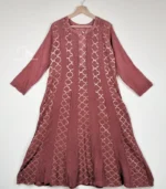 Brocade Mul Chanderi Brown Anarkali with Lucknowi Chikankari - Image 4