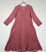 Brocade Mul Chanderi Brown Anarkali with Lucknowi Chikankari - Image 3
