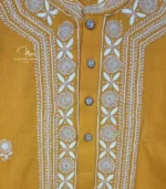 Mustard Yellow Lucknowi Chikankari Menswear Kurta - Image 3