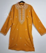 Mustard Yellow Lucknowi Chikankari Menswear Kurta - Image 4