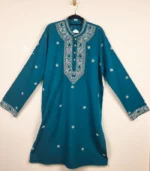 Teal Green Lucknowi Chikankari Menswear Kurta - Image 2