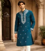 Teal Green Lucknowi Chikankari Menswear Kurta