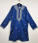 Navy Blue Lucknowi Chikankari Menswear Kurta - Image 4