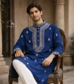 Navy Blue Lucknowi Chikankari Menswear Kurta