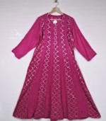 Brocade Mul Chanderi Ombré Pink Anarkali with Lucknowi Chikankari - Image 2