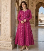 Brocade Mul Chanderi Ombré Pink Anarkali with Lucknowi Chikankari