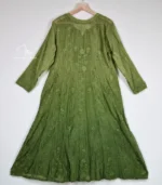 Brocade Mul Chanderi Ombré Green Anarkali with Lucknowi Chikankari - Image 4