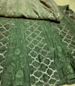 Brocade Mul Chanderi Ombré Green Anarkali with Lucknowi Chikankari - Image 3