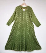 Brocade Mul Chanderi Ombré Green Anarkali with Lucknowi Chikankari - Image 2