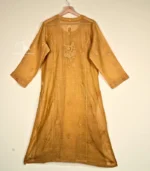Brocade Mul Chanderi Mustard Straight Lucknowi Chikankri Kurta - Image 2