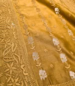 Brocade Mul Chanderi Mustard Straight Lucknowi Chikankri Kurta - Image 3