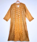 Brocade Mul Chanderi Mustard Straight Lucknowi Chikankri Kurta - Image 4