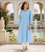 Sky Blue A-Line Lucknowi Kurta