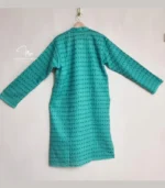Teal Green Cotton Voile Lucknowi Chikankari Menswear Kurta - Image 4
