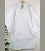 White Lucknowi Chikankari Menswear Kurta Pajama set - Image 2