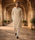 Off-White Lucknowi Chikankari Menswear Kurta Pajama set