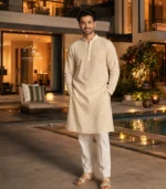 Off-White Lucknowi Chikankari Menswear Kurta Pajama set