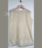 Beige Sleeveless Cotton Top with Lucknowi Chikankari - Image 4