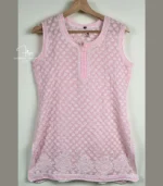 Pink Sleeveless Cotton Top with Lucknowi Chikankari - Image 2
