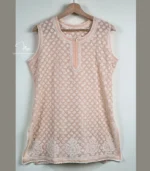 Peach Sleeveless Cotton Top with Lucknowi Chikankari - Image 2