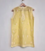 Yellow Sleeveless Cotton Top with Lucknowi Chikankari - Image 4