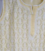 Yellow Sleeveless Cotton Top with Lucknowi Chikankari - Image 3
