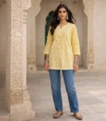 Yellow Cotton Top with Lucknowi Chikankari