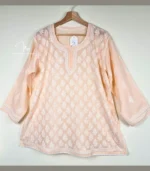 Peach Cotton Top with Lucknowi Chikankari - Image 2