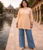 Peach Cotton Top with Lucknowi Chikankari
