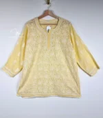 Soft Yellow Cotton Top with Lucknowi Chikankari - Image 2