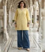 Soft Yellow Cotton Top with Lucknowi Chikankari