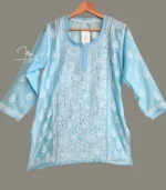 Sky Blue Cotton Top with Lucknowi Chikankari - Image 2