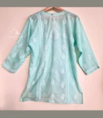 Ferozi Green Cotton Top with Lucknowi Chikankari - Image 4