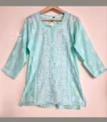 Ferozi Green Cotton Top with Lucknowi Chikankari - Image 2