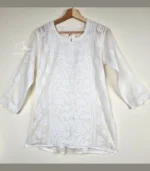 White Cotton Top with Lucknowi Chikankari - Image 2