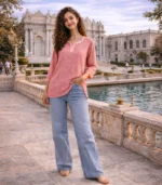 Blush Pink Muslin Short Kurti with Lucknowi Chikankari