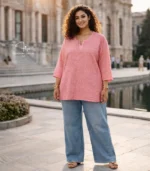 Pink Muslin Short Kurti with Lucknowi Chikankari
