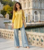 Zara Yellow Muslin Short Kurti with Lucknowi Chikankari