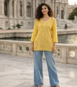 Mehr Yellow Chikankari Short Kurti