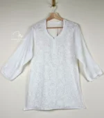 Noori White Short Kurti with Lucknowi Chikankari - Image 2