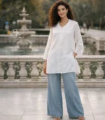 Noori White Short Kurti with Lucknowi Chikankari