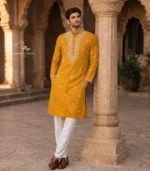 Mustard Yellow Lucknowi Chikankari Menswear Kurta