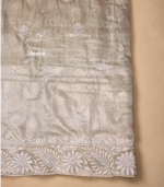 Sleeve of Misty Gold Chikankari dupatta with scattered floral motifs