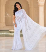 White Georgette Rose Pallu Saree
