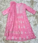 Pink Mul Chanderi Kurta Dupatta with lining - Image 6