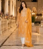 Orange Linen Chanderi Kurta dupatta