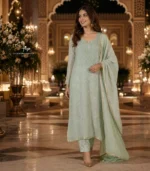 Sage Green Mul Chanderi Chikankari Suit