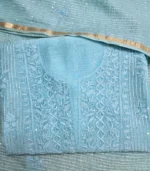 Sky Blue Mul Chanderi Chikankari Set - Image 4