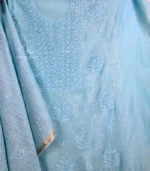 Sky Blue Mul Chanderi Chikankari Set - Image 3