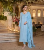 Sky Blue Mul Chanderi Chikankari Set